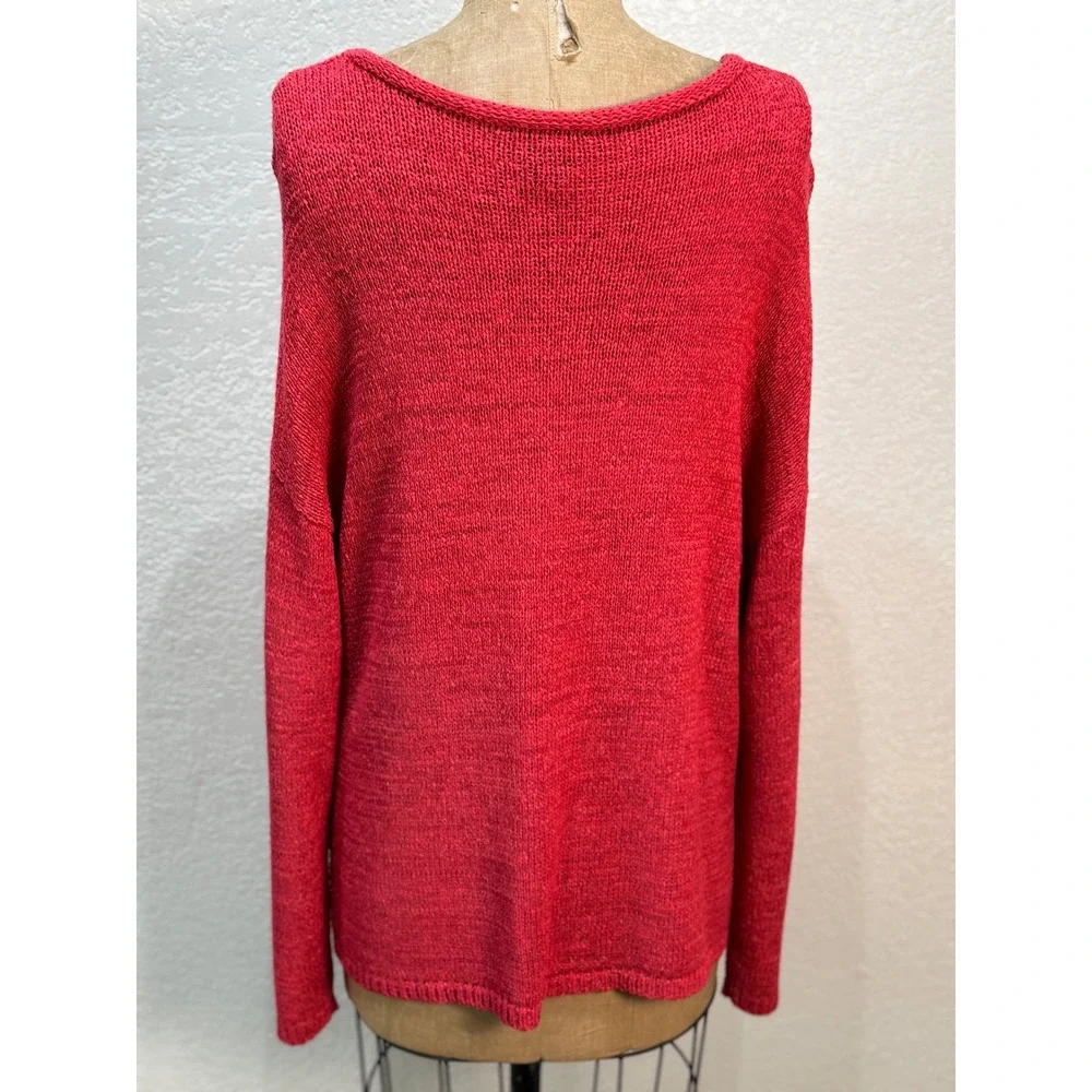 Grace Red Knit‎ Sweater Button Detail Long Sleeve Round Neck Pullover Casual XL
